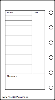 Mini Organizer Cornell Note Page - Left