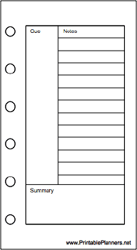 Mini Organizer Cornell Note Page - Right