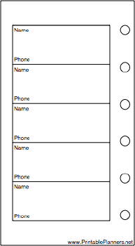 Mini Organizer Phone List (1-column) - Left