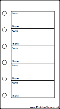 Mini Organizer Phone List (1-column) - Right