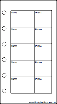 Mini Organizer Phone List (2-column) - Right