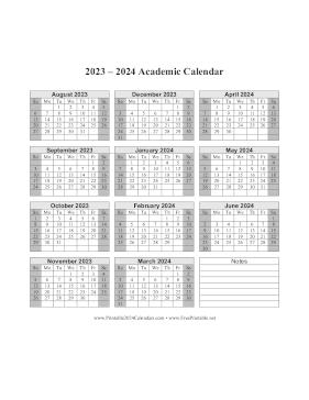 Printable 2023-2024 Academic Calendar