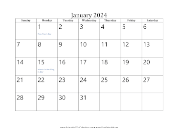 Printable January 2024 Calendar