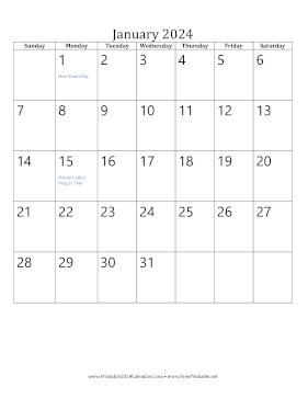 Printable January 2024 Calendar (vertical)