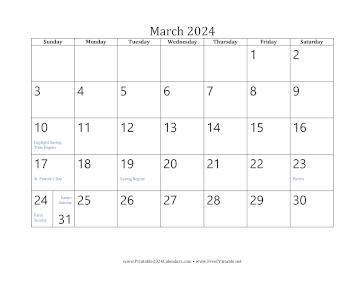 Printable March 2024 Calendar