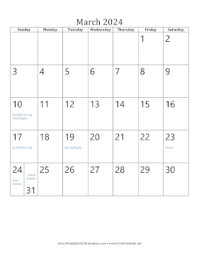 Printable March 2024 Calendar (vertical)