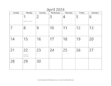 Printable April 2024 Calendar