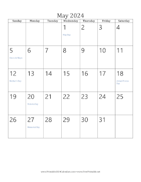 Printable May 2024 Calendar (vertical)