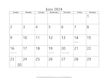 Printable June 2024 Calendar