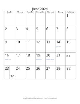 Printable June 2024 Calendar (vertical)