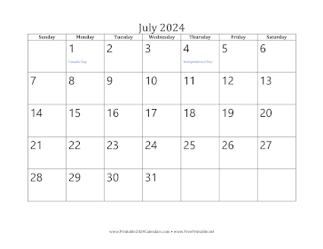 Printable July 2024 Calendar