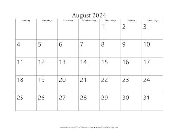 Printable August 2024 Calendar