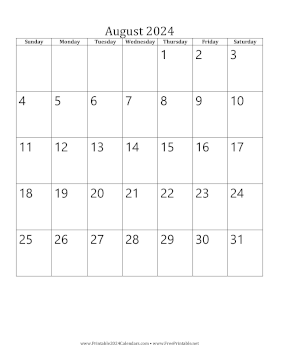 Printable August 2024 Calendar (vertical)