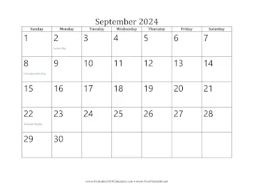 Printable September 2024 Calendar