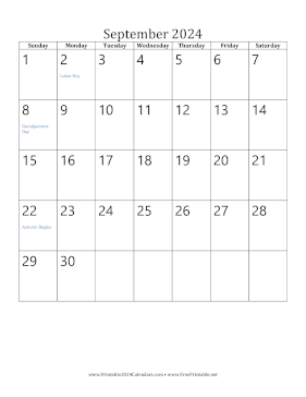 Printable September 2024 Calendar (vertical)