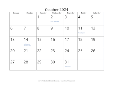 Printable October 2024 Calendar