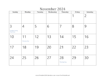 Printable November 2024 Calendar