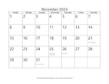 Printable December 2024 Calendar