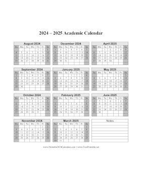 Printable 2024-2025 Academic Calendar