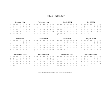 Printable 2024 Calendar One Page Horizontal