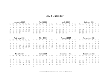 Printable 2024 Calendar One Page Horizontal Descending