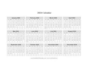 Printable 2024 Calendar One Page Horizontal Grid