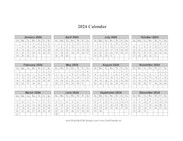 Printable 2024 Calendar One Page Horizontal Grid Descending