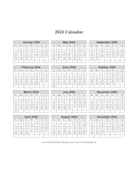 Printable 2024 Calendar One Page Vertical Grid Descending