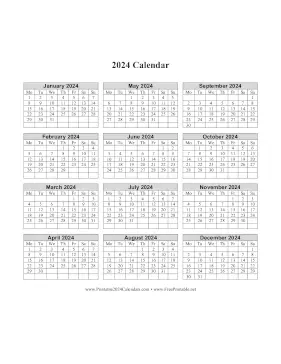 Printable 2024 Calendar One Page Vertical Grid Descending Monday Start