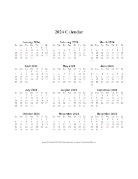 Printable 2024 Calendar One Page Vertical Holidays in Red