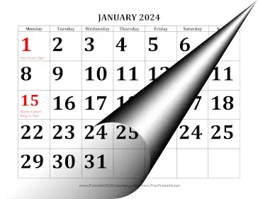 Printable 2024 Large Print Calendar with Monday Start