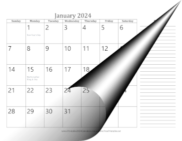 Printable 2024 Monthly Calendar with Notes Landscape