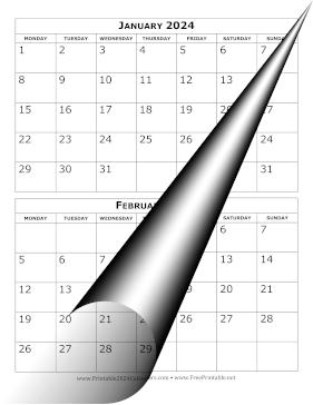 Printable 2024 Calendar Two Months per Page Monday Start