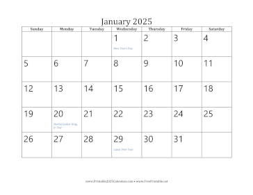 Printable January 2025 Calendar