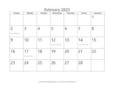 Printable February 2025 Calendar