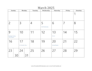 Printable March 2025 Calendar