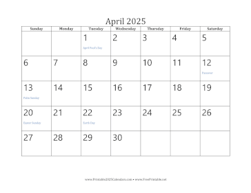 Printable April 2025 Calendar