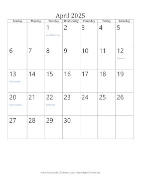 Printable April 2025 Calendar (vertical)