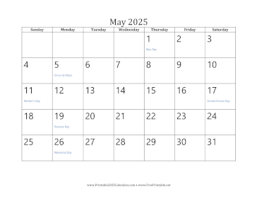 Printable May 2025 Calendar