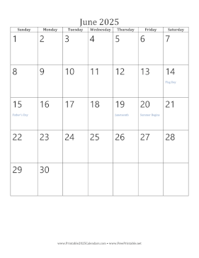 Printable June 2025 Calendar (vertical)