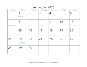 Printable September 2025 Calendar