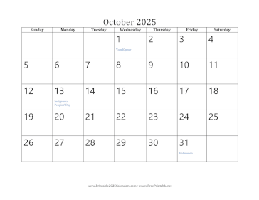 Printable October 2025 Calendar