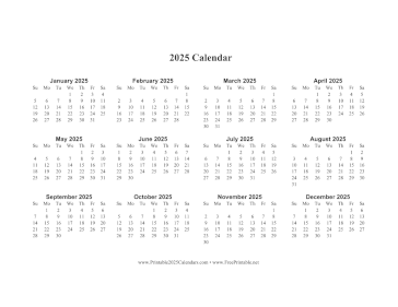 Printable 2025 Calendar One Page Horizontal