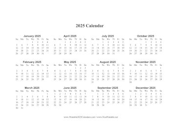 Printable 2025 Calendar One Page Horizontal Descending