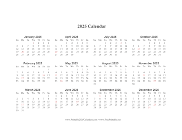 Printable 2025 Calendar One Page Horizontal Descending Holidays In Red