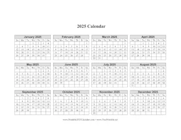 Printable 2025 Calendar One Page Horizontal Grid