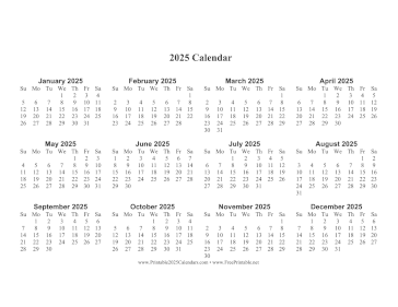 Printable 2025 Calendar One Page Large Horizontal