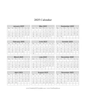 Printable 2025 Calendar One Page Vertical Grid Descending Monday Start