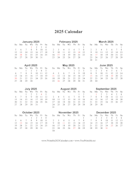 Printable 2025 Calendar One Page Vertical Holidays in Red