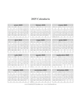 Printable 2025 Calendario en Una Pagina Vertical